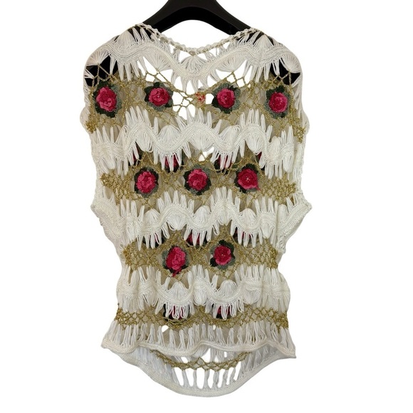 NWT! VINTAGE 60's DK FASHION Women's Crochet Floral Blouse Gold Detailing MISSY - Picture 5 of 5